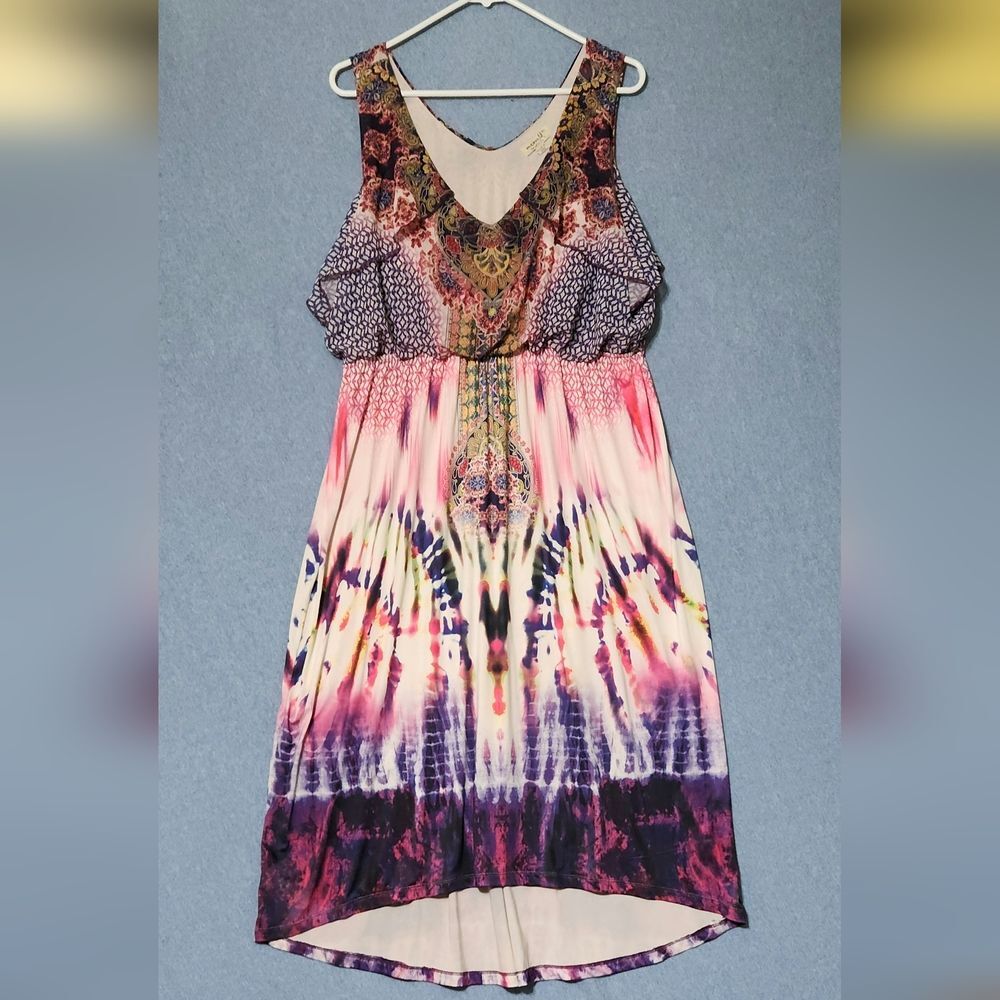 One World tye die print high low midi dress. Size XL
